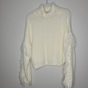 Urban Revivo Cream Knit Fringe Turtle Neck Sweater Cute Size 10